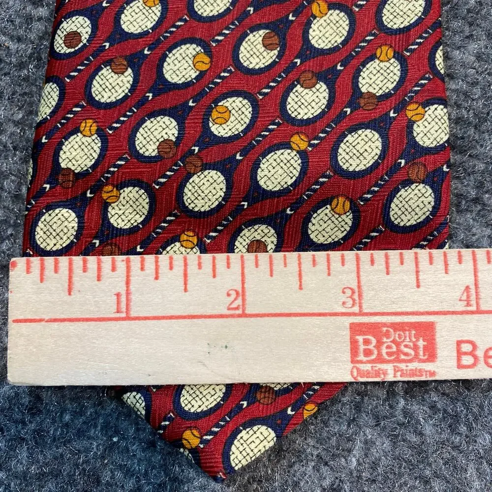 Pascal Hand Made Silk Neck Tie Red Tennis Racquet Ball Paddle Ball Print